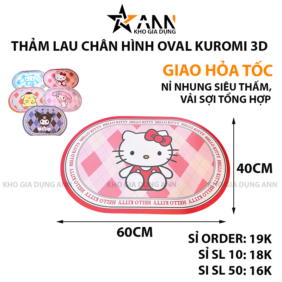 Thảm Lau Chân Hình Oval Kuromi 3D Chống Trượt 60x40cm - TLCHO