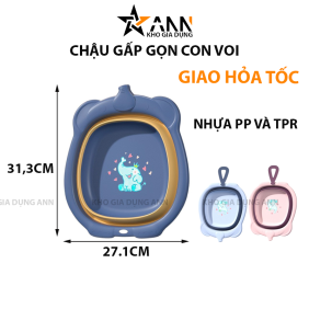 Chậu Gấp Gọn Hình Con Voi - Chậu Rửa Mặt Gấp Gọn Bằng Nhưa An Toàn Cho Bé 31,3×27,1×8,8cm - CRMCV