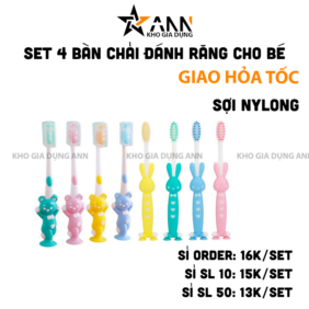 Set 4 Bàn Chải Đánh Răng - Bàn Chải vệ Sinh Răng Miệng Cho Bé Hình Gấu Và Thỏ Dễ Thương - 4BCDRCB