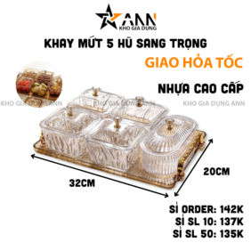 Khay Mứt 5 Hũ Sang Trọng - Khay Hũ Đựng Bánh Kẹo Mứt Hạt Ngày Tết - KM5H