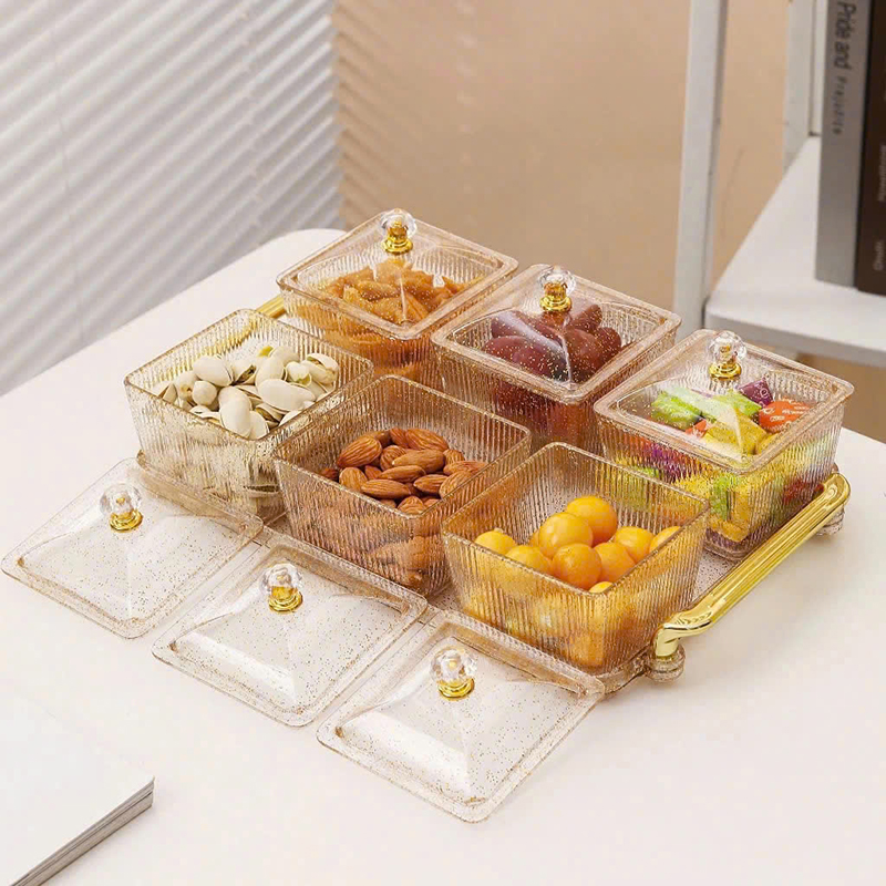 Bộ 6 Hộp Mứt - Khay Đựng Mứt Tết - Hũ Đựng Bánh Kẹo Hoa Quả Bằng Nhựa Kim Tuyến Bộ 6 Hộp Mứt - Khay Đựng Mứt Tết - Hũ Đựng Bánh Kẹo Hoa Quả Bằng Nhựa Kim Tuyến