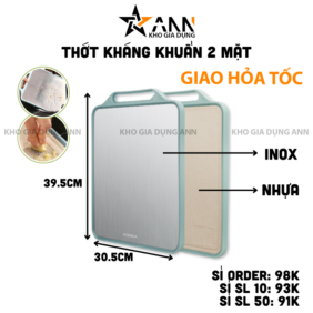 Thớt Kháng Khuẩn 2 Mặt Inox 304 & Nhựa PP Chống Ẩm Mốc Không Gỉ 30.5x39.5x1.5cm - TKK2M