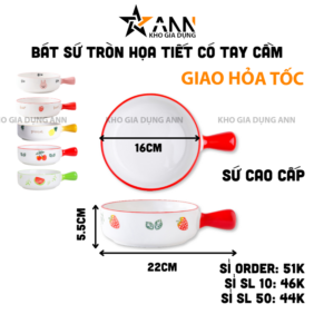 Bát Sứ Tròn Họa Tiết Hoạt Hình Có Tay Cầm Size 16cm - BSTHTTC