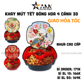 Khay Đựng Mứt Bông Hoa 4 Cánh - Khay Đựng Mứt Tết Bánh Kẹo Họa Tiết 3D - KDMBH4C