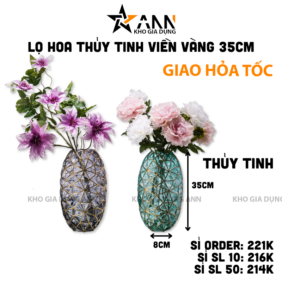 Bình Hoa Thủy Tinh - Lọ Hoa Viền Vàng Sang Trọng 35x8cm - LHTT02