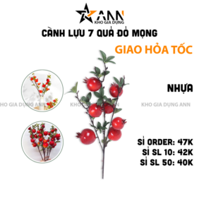 Cành Lựu 7 Trái Mọng Đỏ Cắm Bình Trang Trí Không Gian Sống - CL7TDM