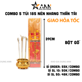 Combo 5 Túi 185 Nén Nhang Thần Tài Thái Lan Nhập Khẩu - Hương Sạch Cuộn Tàn Đồng Xu 39cm - NNTTTL