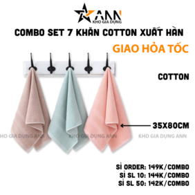 Combo 7 Khăn Cotton Mềm Mại - Khăn Xuất Hàn Cao Cấp 35x80cm - KCTHQ