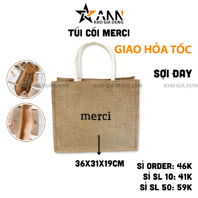 Túi Cói Merci - Túi Xách In Chữ Đơn Giản 36x31x19cm - TCHTDG02