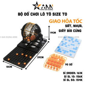 Bộ Đồ Chơi Lô Tô Size To - Loto Bingo 90 Số Có Tờ Thẻ Dò Và Lồng Quay Xổ Số Dịp Tết 25×25cm - BDCLTST01