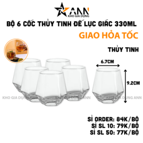 Bộ 6 Cốc Thủy Tinh Đế Lục Giác Sang Trong - Ly Thủy Tinh 330ml 6.7x9.2cm - LTTDLG02