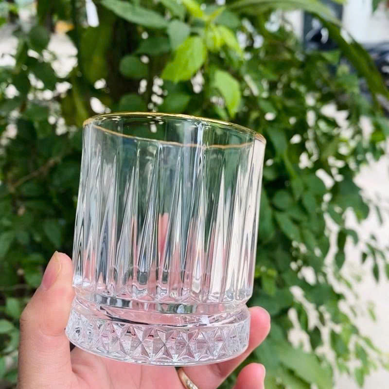 Bộ 6 Ly Đáy Kim Cương Trắng Trong Viền Vàng - Cốc Thủy Tinh Cao Cấp 340ml Bộ 6 Ly Đáy Kim Cương Trắng Trong Viền Vàng - Cốc Thủy Tinh Cao Cấp 340ml