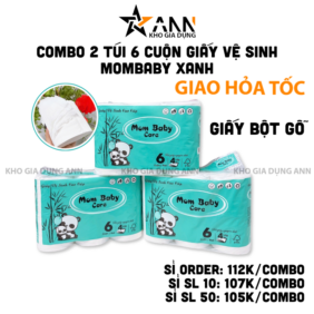 Combo 2 Túi 6 Cuộn Giấy Vệ Sinh Mombaby Xanh - Giấy Cuộn Đa Năng - GVS01