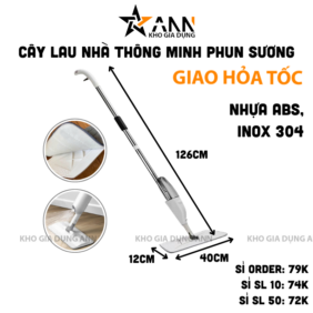 Cây Lau Nhà Thông Minh Phun Sương - Cây Lau Dọn Dễ Dàng 3 Trong 1 Đầu Xoay 360 Độ 126cm - CLNPS01