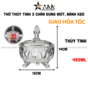 Thố Thủy Tinh 3 Chân Deli Tg15 - Hộp Thủy Tinh Đựng Mứt Bánh Kẹo 450ml 14x12cm - TTT3C01