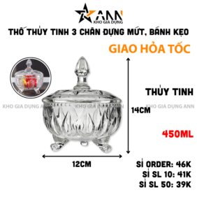 Thố Thủy Tinh 3 Chân Deli Tg15 - Hộp Thủy Tinh Đựng Mứt Bánh Kẹo 450ml 14x12cm - TTT3C01