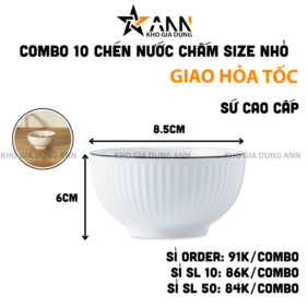 Combo 10 Chén Đựng Gia Vị Viền Đen - Chén Đựng Nước Chấm Bằng Sứ Cao Cấp 8,5x6cm - CDGV03