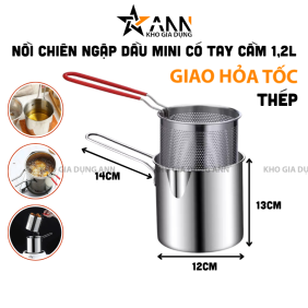Ca Lọc Dầu Bằng Thép Có Lưới Lọc Cặn Và Tạp Chất - Nồi Chiên Ngập Dầu Mini Có Tay Cầm 1,2L 13x14x12cm - CLD02