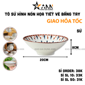 Tô Sứ Hình Nón Họa Tiết Vẽ Bằng Tay Cao Cấp 20x20x8cm - TSHN01