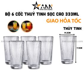 Bộ 6 Cốc Thủy Tinh Sọc Cao Sang Trong - Ly Thủy Tinh 333ml 14.3x7.4cm - LTTSC01