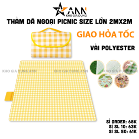 Thảm Dã Ngoại Picnic Size Lớn - Thảm Bạt Caro Chống Thấm Nước 2x2m - TDN01