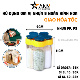 Hũ Đựng Gia Vị Nhựa Cao Cấp - Lọ Gia Vị 5 Ngăn Hình Hoa 9x11cm - DGV01