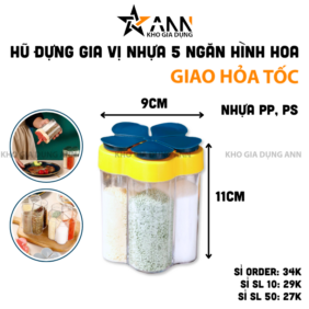 Hũ Đựng Gia Vị Nhựa Cao Cấp - Lọ Gia Vị 5 Ngăn Hình Hoa 9x11cm - DGV01