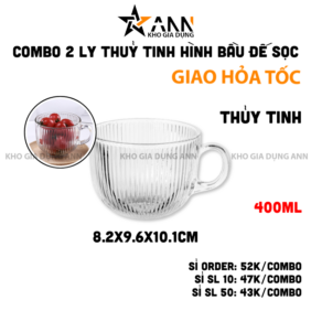 Combo 2 Ly Thuỷ Tinh Hình Bầu Đế Sọc - Ly Thủy Tinh Cao Cấp 400ml 8.2x9.6x10.1cm - LTT02