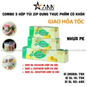 Combo 3 Hộp Túi Zip Đựng Thực Phẩm Có Khóa – Hộp Túi Zip Trong Suốt Bảo Quản Thực Phẩm Nhiều Kích Cỡ - DTP01