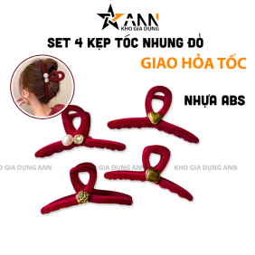 Set 4 Kẹp Tóc Nhung Đỏ Hot Mùa Tết 2025 - KTND01