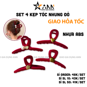 Set 4 Kẹp Tóc Nhung Đỏ Hot Mùa Tết 2025 - KTND01