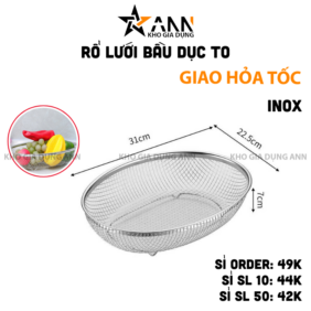 Rổ Lưới Bầu Dục To - Rổ Lưới Inox Rửa Đựng Hoa Quả 31x22.5x7cm - RL01