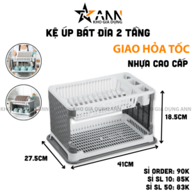 Kệ Úp Chén Đĩa Có Khay Hứng Nước - Rổ Úp Bát Nhựa Cao Cấp 41x27.5x18.5cm - RUC01