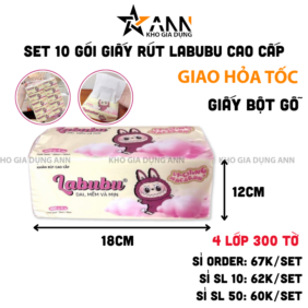 Set 10 Gói Túi Khăn Giấy Rút 4 Lớp 300 Tờ Cao Cấp - Khăn Giấy Rút Labubu Đa Năng 12x18cm - KGR02