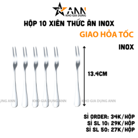 Hộp 10 Xiên Thức Ăn Inox - Nĩa Xiên Hoa Quả Mứt 13.4cm - XTA01