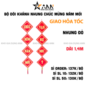 Bộ Đôi Khánh Nhung Chúc Mừng Năm Mới – Vạn Sự Như Ý – An Khang Thịnh Vượng Trang Trí Tết Dài 1.4m - BDKN01