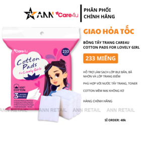 Bông Tẩy Trang Vuông Care4u Cotton Pads For Lovely Girl - 233 Miếng - 4973560041652