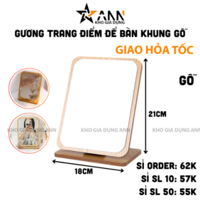 Gương Gỗ Để Bàn - Giương Trang Điểm Để Bàn - Gương Gỗ - Khớp Xoay 180 Độ 19x16cm - GGDB01