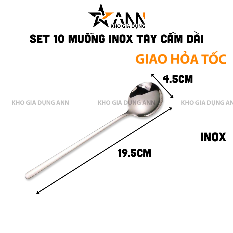 26145_438_20250320121635.png Set 10 Muỗng Dài Inox 304 - Thìa Inox Cao Cấp Bền Đẹp 19.5x4.5cm - MIN30403