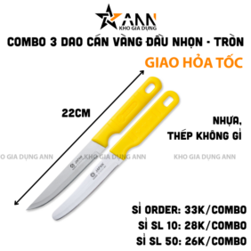 Combo 3 Dao Cán Vàng Đầu Nhọn – Tròn - Dao Gọt Trái Cây 22cm - DCTC01