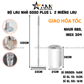 Cây Lau Nhà GOSO Plus L + 2 Miếng lau + Thùng - Cây Lau Nhà Tự Vắt Xoay 360 Độ 33×12×130cm 21×21×38cm - CLNTV01