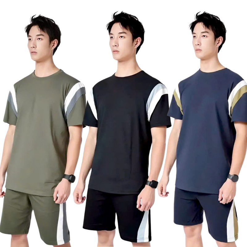 26161_1_20250323153550-2.png Set Bộ Nam Áo Thun Cổ Tròn Phối Sọc Màu + Quần Short Thun Thể Thao Cao Cấp (Big Size) - SBN137