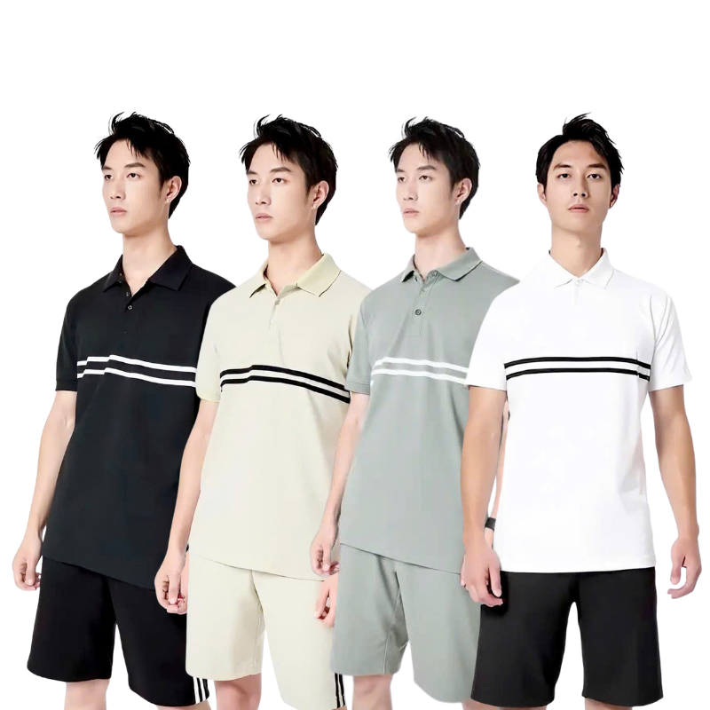 Giá sỉ set Bộ Nam Áo Thun Cổ Bẻ Phối Sọc Trước Ngực + Quần Short Thun (Big Size)