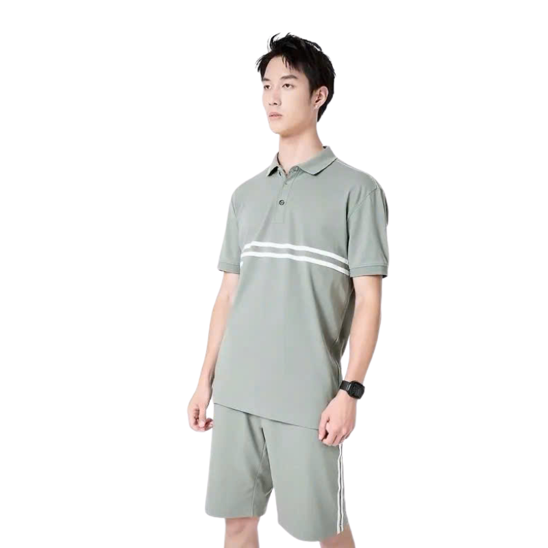 Giá sỉ set Bộ Nam Áo Thun Cổ Bẻ Phối Sọc Trước Ngực + Quần Short Thun (Big Size)