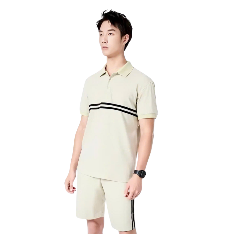 Giá sỉ set Bộ Nam Áo Thun Cổ Bẻ Phối Sọc Trước Ngực + Quần Short Thun (Big Size)