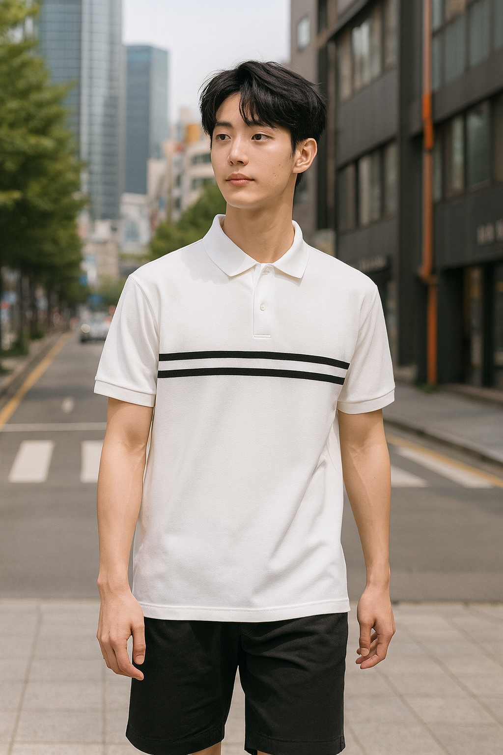 Giá sỉ set Bộ Nam Áo Thun Cổ Bẻ Phối Sọc Trước Ngực + Quần Short Thun (Big Size)