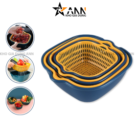 Bộ Rổ 6 Món Kèm Chậu Chất Liệu Nhựa Cao Cấp - Bộ Thau Rổ Đựng Rau Củ Quả 25x25x10cm, 21x21x8cm, 17x17x7cm - RCDRC01