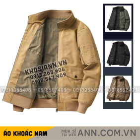 Áo Khoác Kaki Dày Lót Dù Nam Cổ Trụ Có Túi Trong Cao Cấp Big Size - AK094