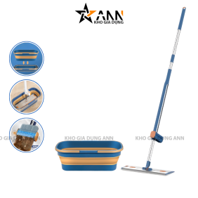 Bộ Cây Lau Kèm Xô Gấp Gọn Silicon - Cây Lau Nhà Tặng Kèm 2 Bông Lau - CLNTV04