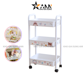 Kệ Nhựa 3 Tầng Trắng Có Bánh Xe Kèm Sticker Trang Trí - KDDCC01